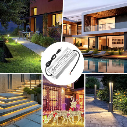36V Outdoor Waterproof LED Power Supply 100W–400W, 90–140V Input, Single Wire Output, Aluminum Housing, Landscape & Outdoor Lighting, CE/RoHS/FCC Certified, Waterproof Transformer for Outdoor Lighting, US Plug
