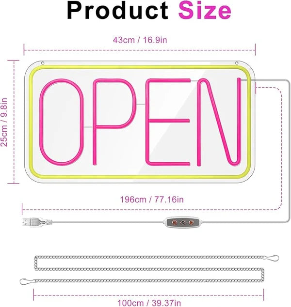 OPEN Silicone LED Store Signs – USB Powered | 16.5×9 inch | Yellow + Pink Glow | LED Window Hanging Light for  Store Entrances & Business Locations