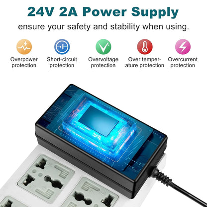 DC 24V Plug-in Power Adapter 72W, AC 100–240V to 24V - US Plug AC Power Supply for High Power LED Lighting and Home Applications, Black Case