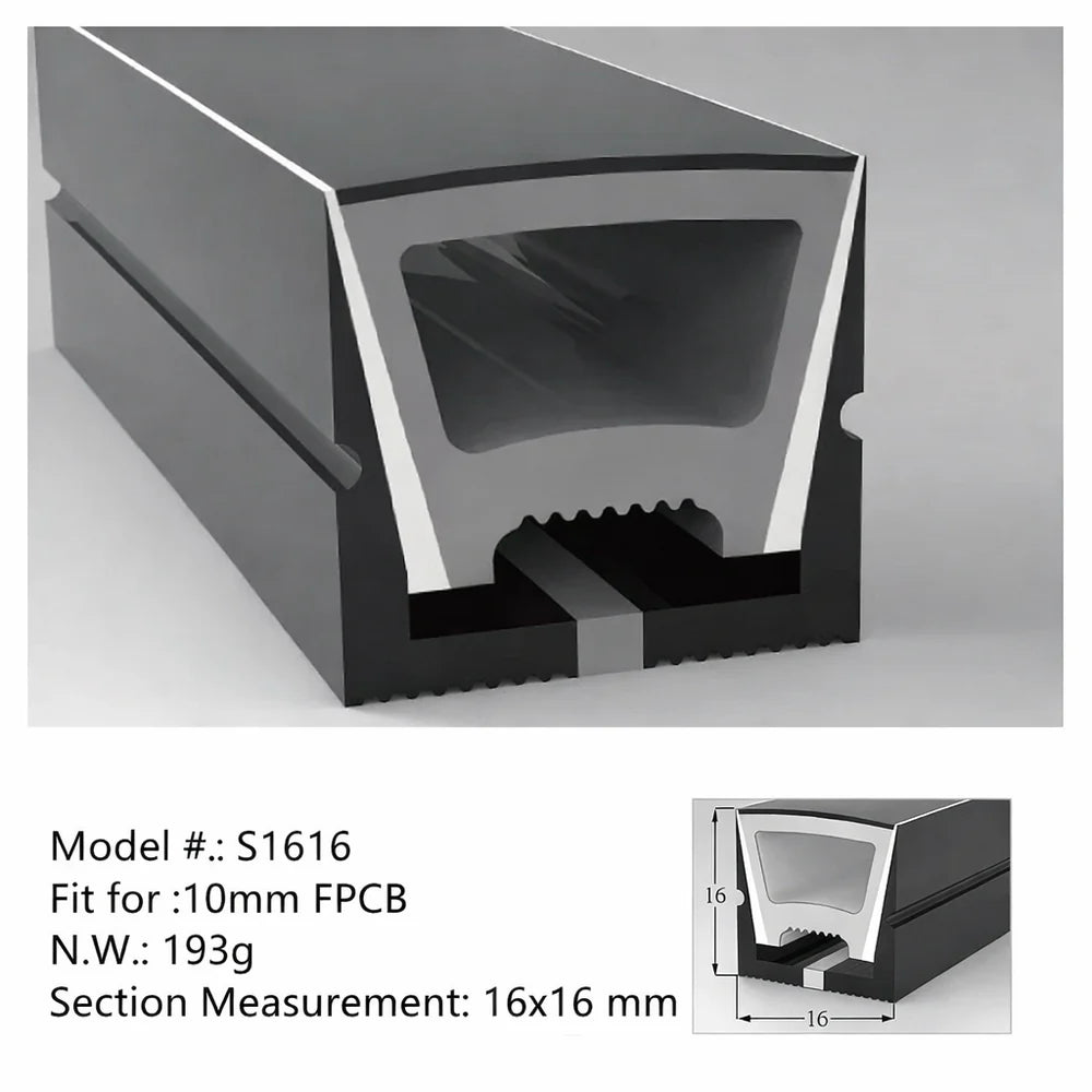 I-TE Series 16×16mm Top Emitting LED Neon Tube Housing | S1616 Black Flexible Neon Tube Housing | IP67 Waterproof | 10mm PCB Width | 16.4FT/5M | Lounge Ceiling Accent Lighting