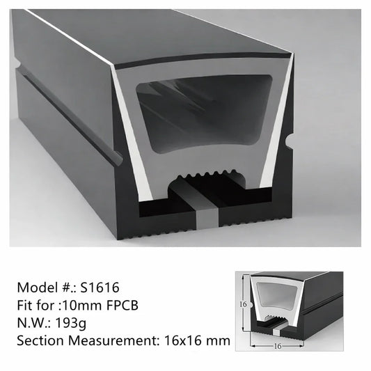 I-TE Series 16×16mm Top Emitting LED Neon Tube Housing | S1616 Black Flexible Neon Tube Housing | IP67 Waterproof | 10mm PCB Width | 16.4FT/5M | Lounge Ceiling Accent Lighting
