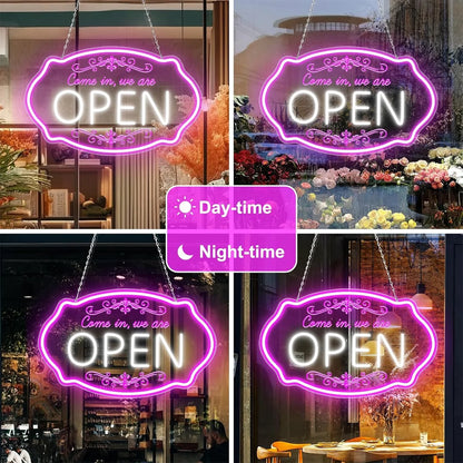Come in We’re Open Silicone LED Store Signs – Pink + White Glow | 16.5 × 10 inch | Window Hanging Business Sign |Plug & Play for  Store Entrances & Business Locations