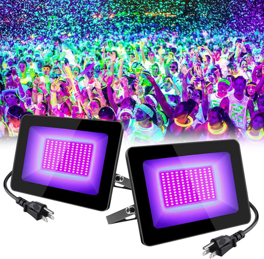 inShareplus 2er-Pack 60-W-UV-Licht, IP66 wasserdichte Schwarzlichter für den Außenbereich mit UL-Stecker (1,0 m Kabel), 395 nm–405 nm Schwarzlicht für Leuchtpartys, Bühnen, UV-Kleber, Harzhärtungsfarbe, Sammlung 