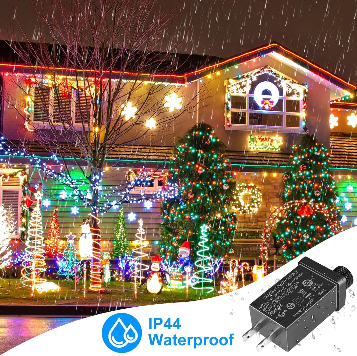 2.7W IP44 Class 2 Plug-in Power Adapter, AC 100–240V to DC 4.5V Adapter Transformer - Waterproof Power Supply for Outdoor String Lights, Holiday Decorations and Decorative Lighting