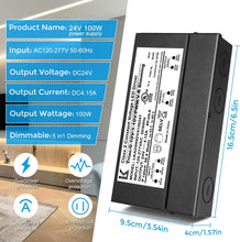 Laden Sie das Bild in den Galerie-Viewer, inShareplus 24V 100W Dimmable LED Driver, 5-in-1 Triac/ELV/MLV//0-10V/1-10V/PWM/V-R Dimming AC to DC Power Supply, IP67 Waterproof LED Transformer, UL Listed, Compatible with Lutron &amp; Leviton Dimmer