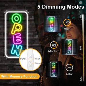 inShareplus 16.2"x 9.1" Super Bright Open Sign, Adjustable Neon Open Sign, Open Signs for Business Window, Powered by USB with ON/OFF, LED Sign Open for Stores, Restaurant Bar Hotel Wall (Vertical)