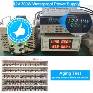 inShareplus 12V Power Supply, 300W IP67 Waterproof LED Power Supply, AC 110-260V to DC 12 Volt 25A Low Voltage Transformer, LED Driver with 3-Prong Plug for LED Light, Computer Project, Outdoor Use