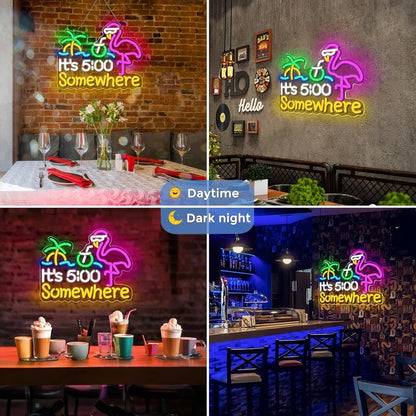16.2×12.6 Inch Neon Wall Decor – Flamingo Silicone Neon Sign – USB Neon Light for Wall Decor | Pink Glow Neon Lamp with Accessories Included | Hanging Decor for Bedroom, Bar, Party & Home Spaces