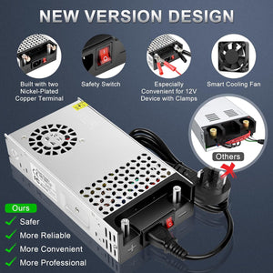 inShareplus Upgrade SMPS 12V 30A 360W DC Switching Power Supply, 240V AC to 12 Volt DC Converter and Transformer with UK Plug, LED Driver, Adapter for LED Strip Lights, 3D Printer, Computer Projects