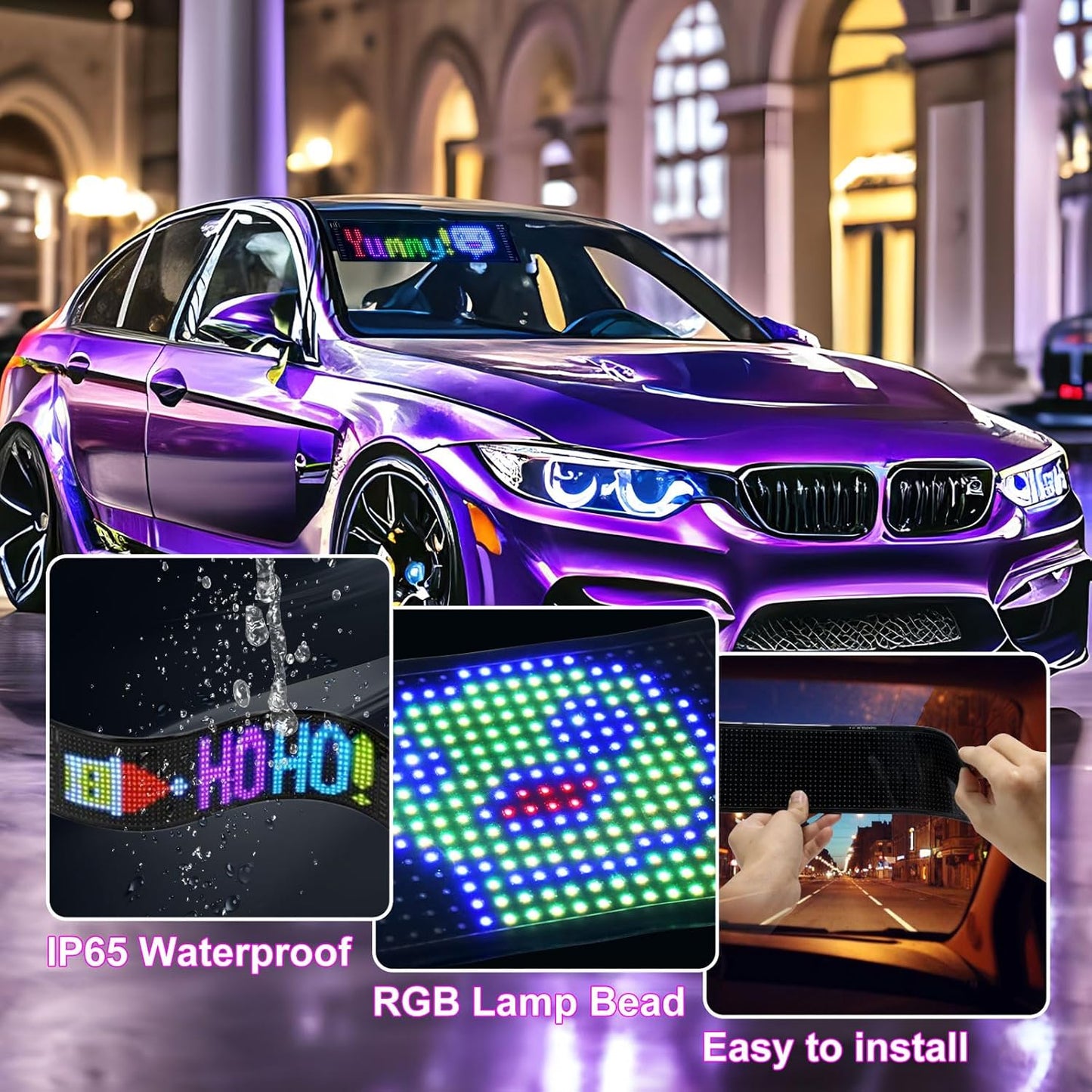inShareplus 15''x4'' Flexible Scrolling LED Car Sign with USB, Bluetooth APP Control Car LED Sign, DIY Programmable, Custom Text, Pattern, Animation, Graffiti, LED Matrix Panel for Wedding Party