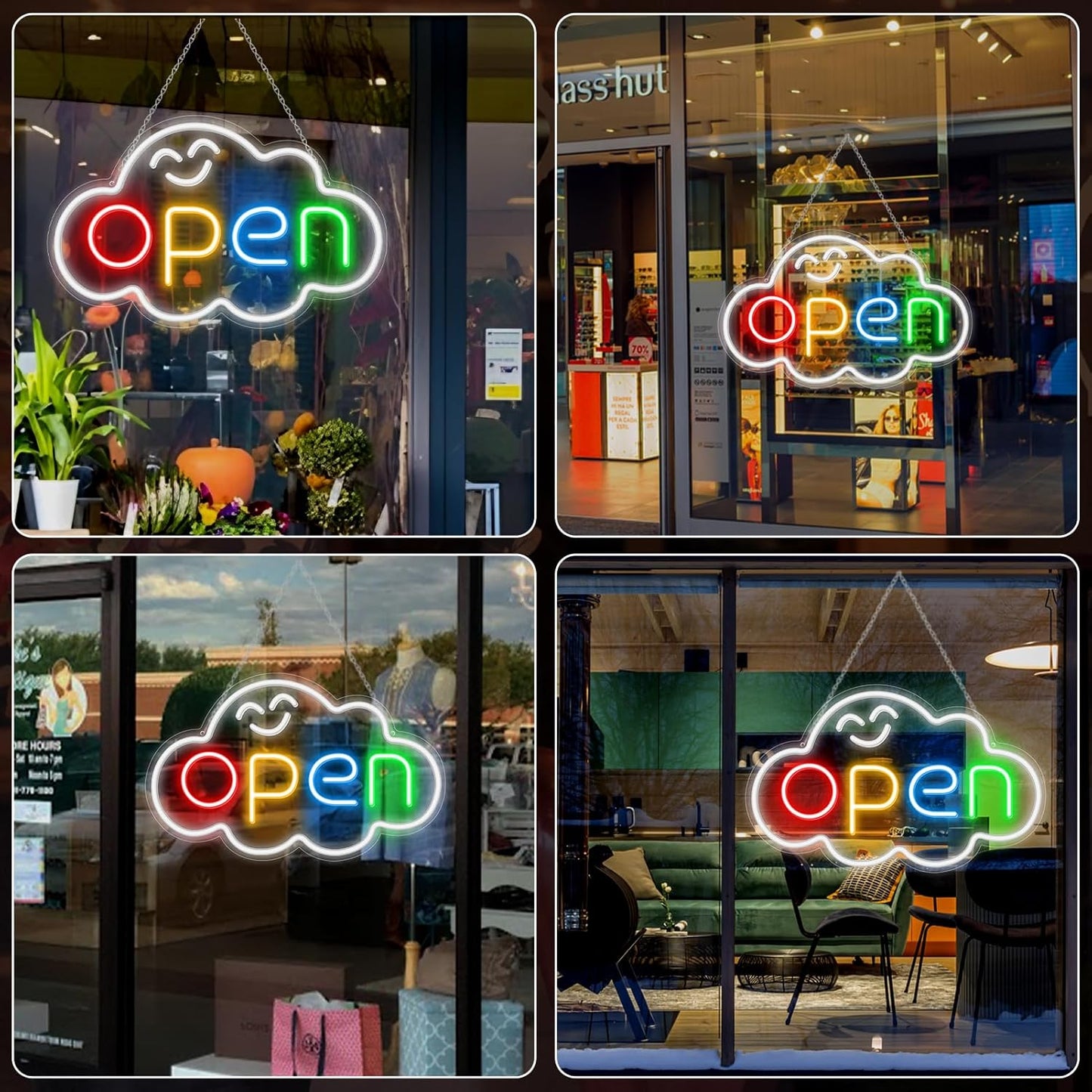 16.5"x 10.2" LED Neon Open Sign for Business, Ultra Bright Lighted Sign Open with ON/OFF Switch, Cloud Electric Light up Sign for Stores, Restaurants Offices Retail Shops Window Storefronts