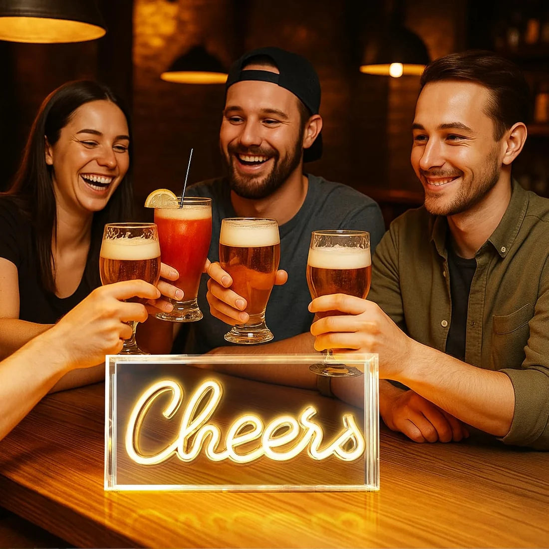 CHERRS Table LED Signs – Rectangular 11.8x5.9 inch | Warm White/Pink | USB Powered | Tabletop Display | For Cocktail Corners, Party Setups, Guest Rooms & Celebration Decor