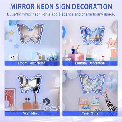 Blue Butterfly - Beauty Mirror Signs – 15.7×12 inch Neon Outline | USB Powered | Perfect for Makeup Stations, Bedroom Decor & Beauty Spaces