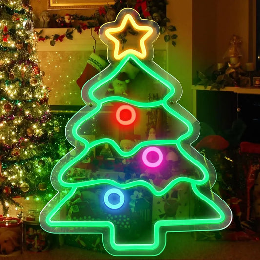 18.5×14.17 Inch Neon Wall Decor – Christmas Tree Silicone Neon Sign – USB Neon Light for Wall Decor | Dimmable Neon Lamp with Accessories Included | Hanging Holiday Decor for Christmas Party, Bedroom & Home Spaces