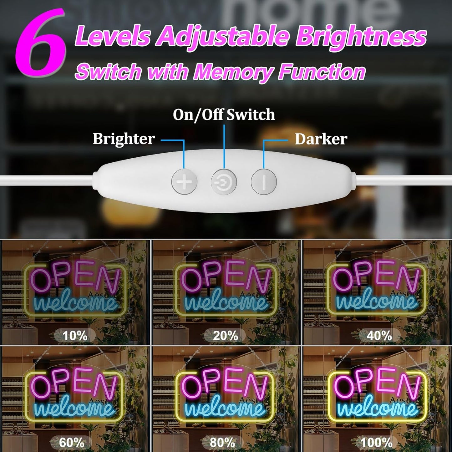 inShareplus LED Neon Welcome Open Sign, 16.9''*9.8'' Dimmable Open Signs for Business, Ultra Bright Light Up Signs powered by 5V USB, LED Neon Lights for Stores, Restaurants, Retail Shops, Bar