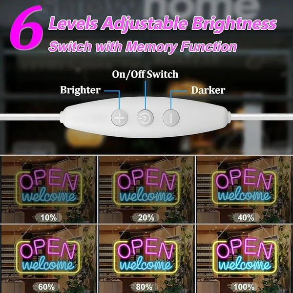 OPEN Welcome LED Silicone LED Store Signs – 16×9 Inch (41×23 cm) Horizontal Style | USB Powered Pink, Blue & Yellow Glow Light for  Store Entrances & Business Locations