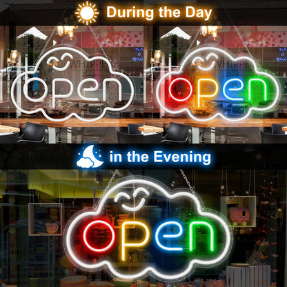 16.5"x 10.2" LED Neon Open Sign for Business, Ultra Bright Lighted Sign Open with ON/OFF Switch, Cloud Electric Light up Sign for Stores, Restaurants Offices Retail Shops Window Storefronts