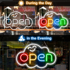 16.5"x 10.2" LED Neon Open Sign for Business, Ultra Bright Lighted Sign Open with ON/OFF Switch, Cloud Electric Light up Sign for Stores, Restaurants Offices Retail Shops Window Storefronts