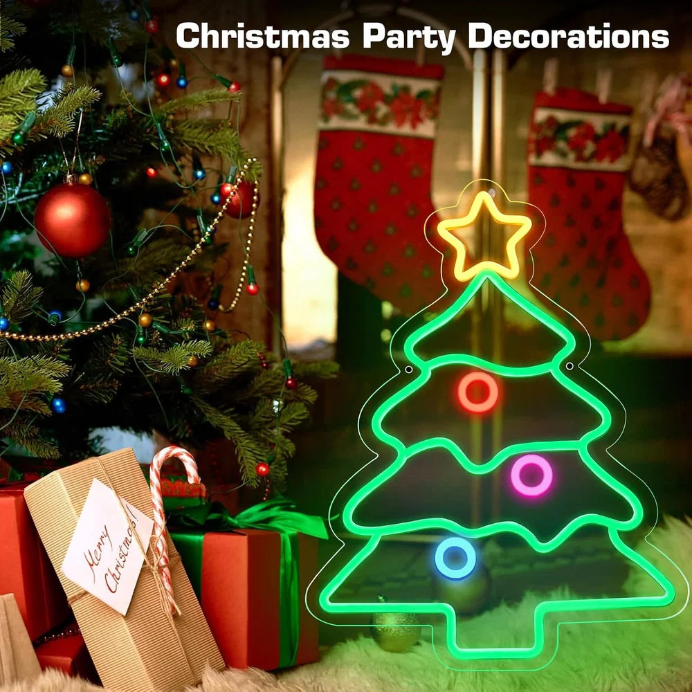 18.5×14.17 Inch Neon Wall Decor – Christmas Tree Silicone Neon Sign – USB Neon Light for Wall Decor | Dimmable Neon Lamp with Accessories Included | Hanging Holiday Decor for Christmas Party, Bedroom & Home Spaces