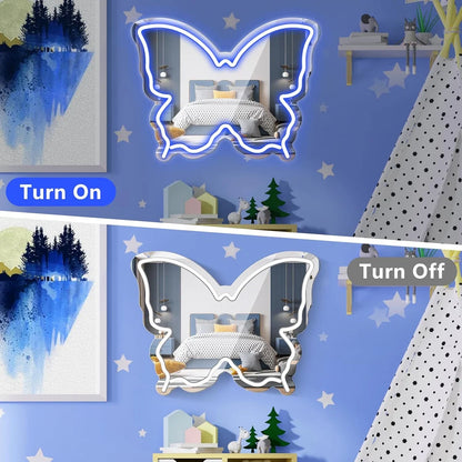 Blue Butterfly - Beauty Mirror Signs – 15.7×12 inch Neon Outline | USB Powered | Perfect for Makeup Stations, Bedroom Decor & Beauty Spaces