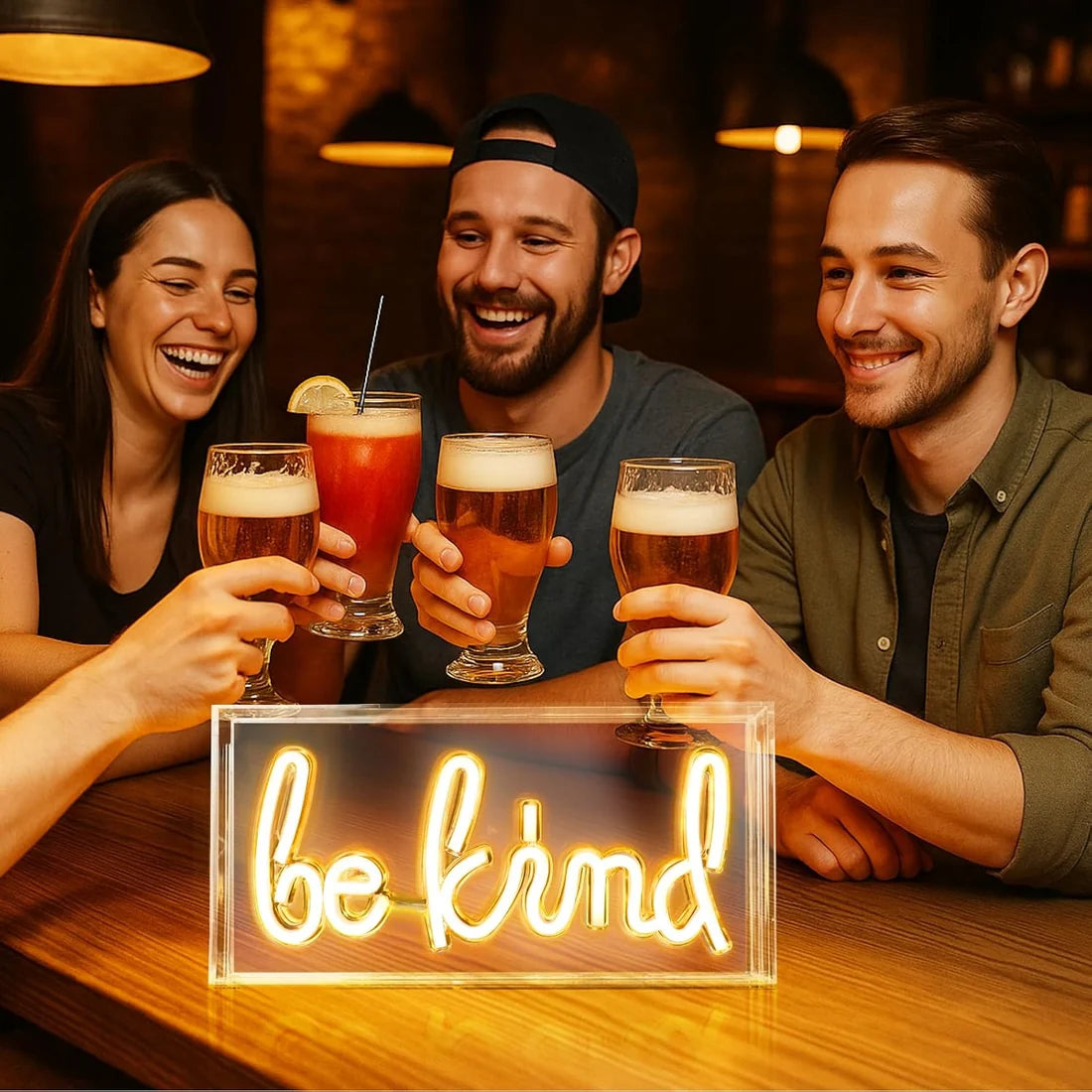 BE KIND Table LED Signs – Rectangular 11.8x5.9 inch | Warm White/Pink | USB Powered | Tabletop Display | For Study Desks, Home Offices, Shelves & Positive Lifestyle Decor