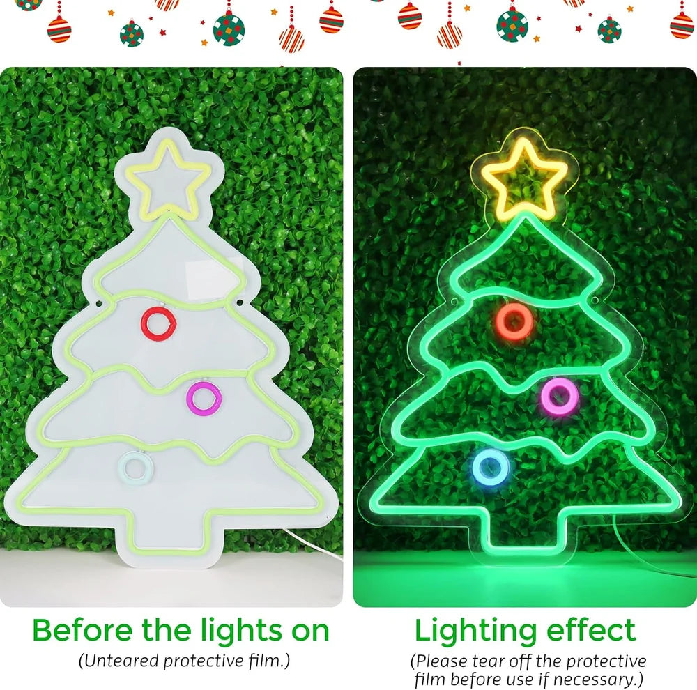 18.5×14.17 Inch Neon Wall Decor – Christmas Tree Silicone Neon Sign – USB Neon Light for Wall Decor | Dimmable Neon Lamp with Accessories Included | Hanging Holiday Decor for Christmas Party, Bedroom & Home Spaces