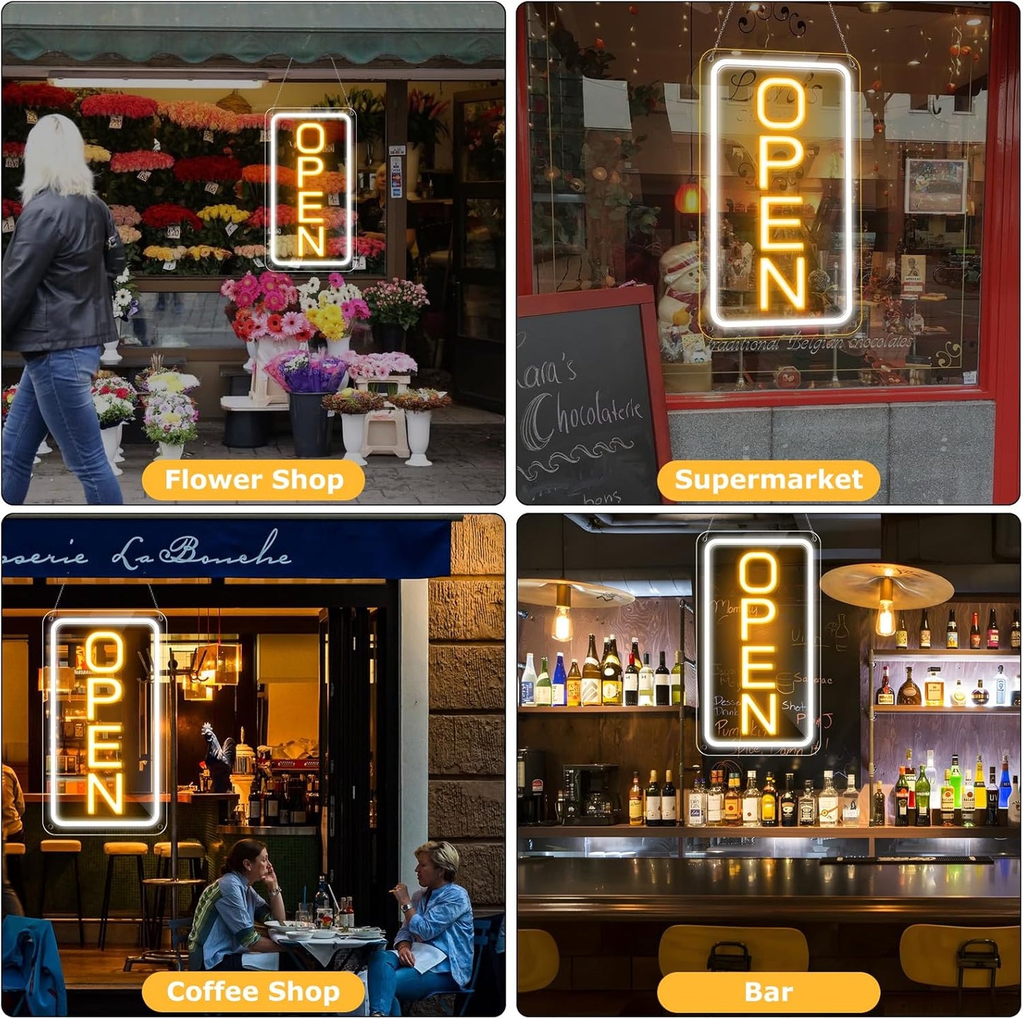 inShareplus 40,6 x 22,9 cm superhelles „Geöffnet“-Schild, einstellbare Helligkeit, Neon-„Geöffnet“-Schilder für Geschäftsfenster, Stromversorgung über USB mit Ein/Aus, LED-„Geöffnet“-Schild für Cafés, Geschäfte, Restaurants, Bars und Hotels 