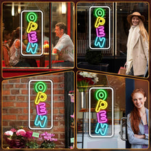 Load image into Gallery viewer, inShareplus 16.2&quot;x 9.1&quot; Super Bright Open Sign, Adjustable Neon Open Sign, Open Signs for Business Window, Powered by USB with ON/OFF, LED Sign Open for Stores, Restaurant Bar Hotel Wall (Vertical)
