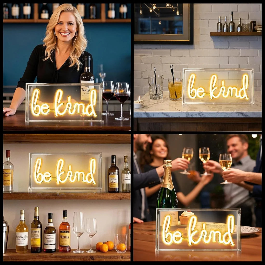 BE KIND Table LED Signs – Rectangular 11.8x5.9 inch | Warm White/Pink | USB Powered | Tabletop Display | For Study Desks, Home Offices, Shelves & Positive Lifestyle Decor