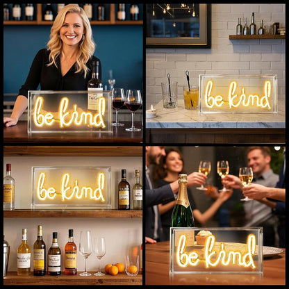 BE KIND Table LED Signs – Rectangular 11.8x5.9 inch | Warm White/Pink | USB Powered | Tabletop Display | For Study Desks, Home Offices, Shelves & Positive Lifestyle Decor