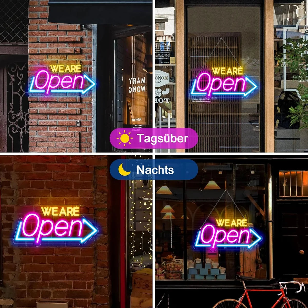WE ARE OPEN Silicone LED Store Signs – USB Powered | 16.1×7.8 inch | Arrow Shape LED Window Sign |  2 Color Options for  Store Entrances & Business Locations