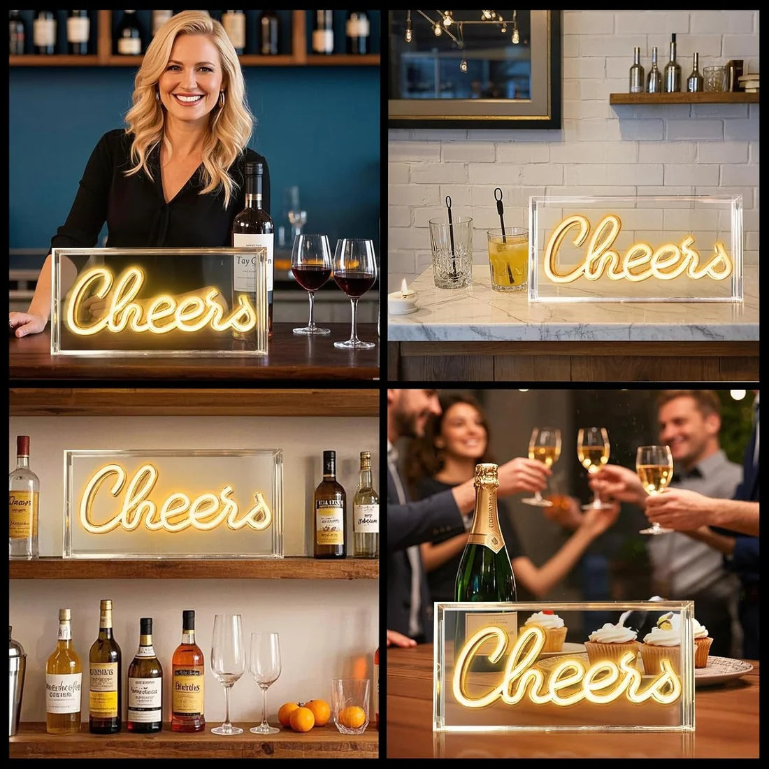 CHERRS Table LED Signs – Rectangular 11.8x5.9 inch | Warm White/Pink | USB Powered | Tabletop Display | For Cocktail Corners, Party Setups, Guest Rooms & Celebration Decor