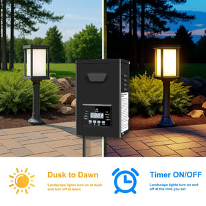 inShareplus 250 W Niederspannungs-Landschaftstransformator, 120 V AC auf 12 V/15 V AC Landschaftsbeleuchtungstransformator mit Fotozellensensor und Timer, wetterfester Außentransformator für Niederspannungs-Landschaftsbeleuchtung 