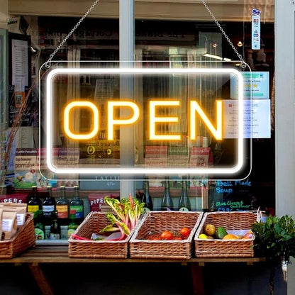 OPEN LED Store Signs – Rectangular | 3 Glow Color Options | 16×9 inch | Window Hanging | Plug & Play for  Store Entrances & Business Locations