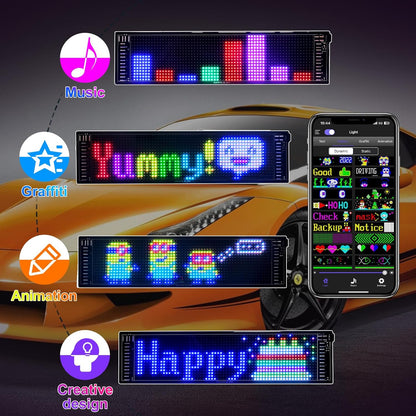 inShareplus 15 x 4 Zoll flexibles LED-Autoschild mit USB- und Bluetooth-App-Steuerung, DIY-programmierbar, benutzerdefinierter Text, Muster, Animation, Graffiti, LED-Matrix-Panel für Hochzeitsfeiern 