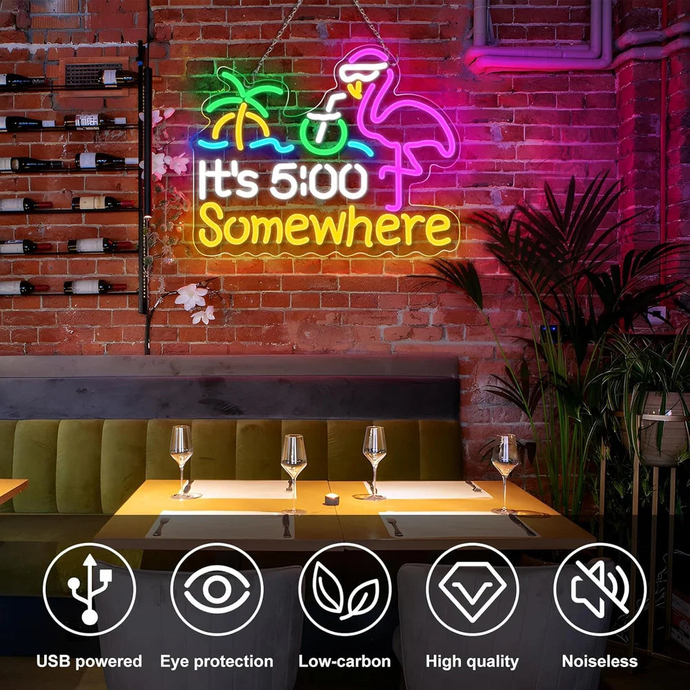 16.2×12.6 Inch Neon Wall Decor – Flamingo Silicone Neon Sign – USB Neon Light for Wall Decor | Pink Glow Neon Lamp with Accessories Included | Hanging Decor for Bedroom, Bar, Party & Home Spaces