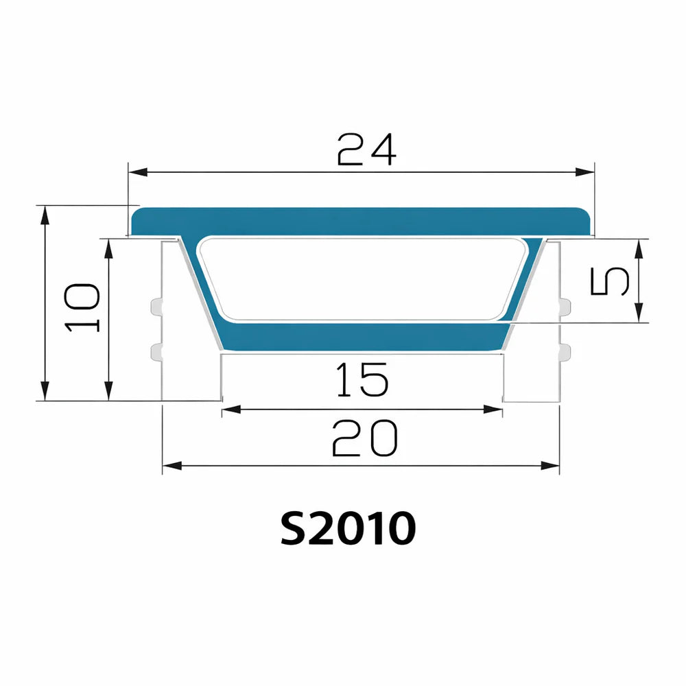 Q-TE Series 20×10mm Top Emitting LED Neon Tube Housing | S2010 Quick Install LED Neon Tube Profile | Max Strip Width ≤15mm | 16.4FT/5M | LED Signage Display Lighting