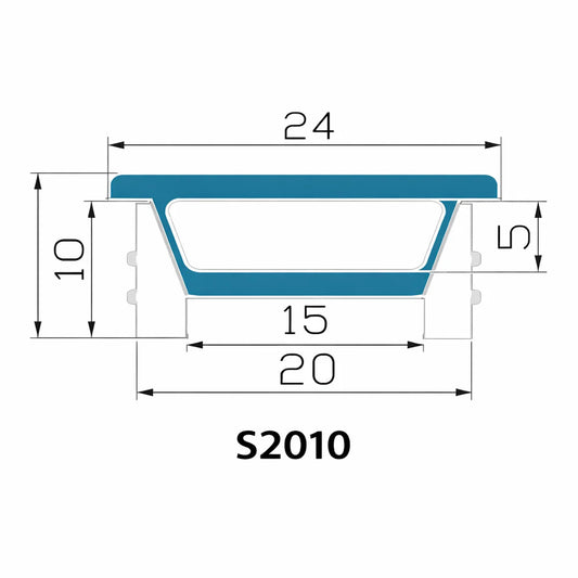 Q-TE Series 20×10mm Top Emitting LED Neon Tube Housing | S2010 Quick Install LED Neon Tube Profile | Max Strip Width ≤15mm | 16.4FT/5M | LED Signage Display Lighting