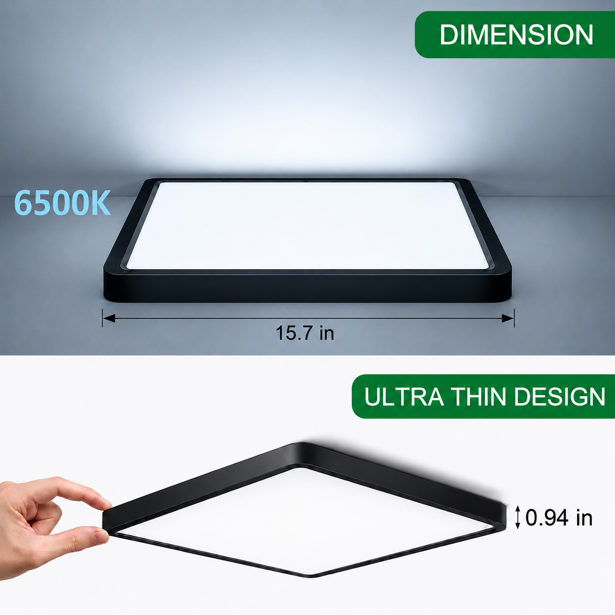 inShareplus 12 Zoll quadratische LED-Deckenleuchte, 3200 lm, 24 W, 5000 K Tageslicht, superhelle Deckenleuchten, weiße LED-Lampe zur Unterputzmontage, Einbauleuchten für Küche, Bad, Schlafzimmer, Flur, Büro, Garage 