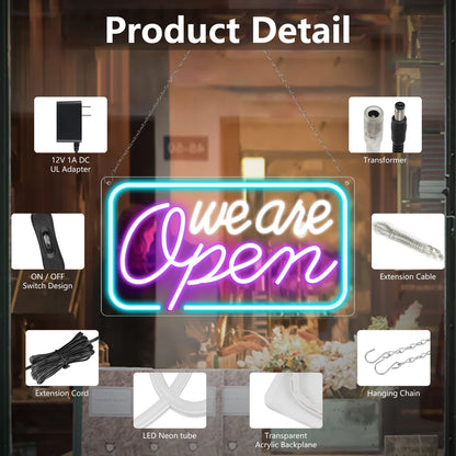 We Are Open Silicone LED Store Signs – 4 Glow Color Options | 16.5 × 9 /23.5 × 12.5 inch | Window Hanging | Plug & Play for  Store Entrances & Business Locations