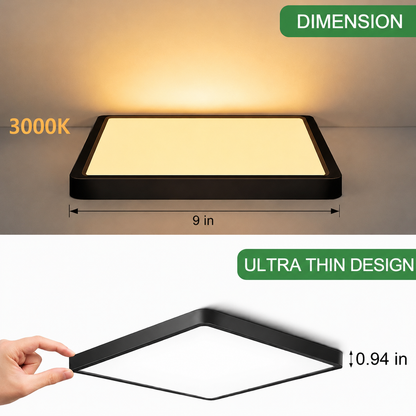 AC 110–130V | 9 Inch 18W Square Slim Flush Mount Ceiling Lights – White / Black | 3000K / 4500K / 5000K / 6500K | Flush Mount Ceiling Light for Apartment & Commercial Spaces – Local Stock (US)