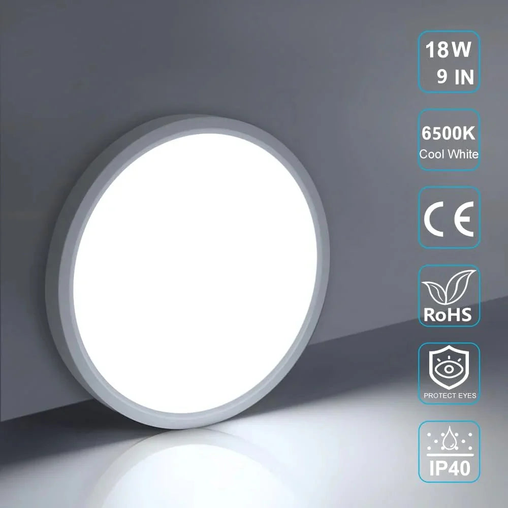 AC 220–240V | 9 Inch 18W Round Slim Flush Mount Ceiling Lights – White / Black  | 3000K / 4500K / 5000K / 6500K | Flush Mount Ceiling Light for Apartment & Commercial Spaces – Local Stock (UK)