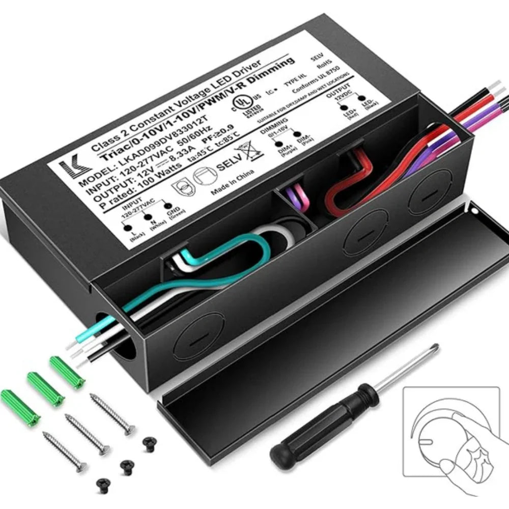 12V DC 100W 5-in-1 Dimmable LED Power Supply, AC 120-277V Input, LED Power Supply for LED Strip Lights / Home Lighting / DIY Lighting Projects