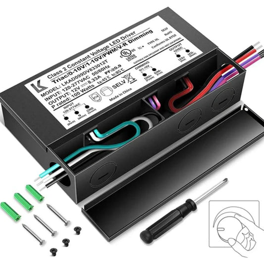 12V DC 100W 5-in-1 Dimmable LED Power Supply, AC 120-277V Input, LED Power Supply for LED Strip Lights / Home Lighting / DIY Lighting Projects