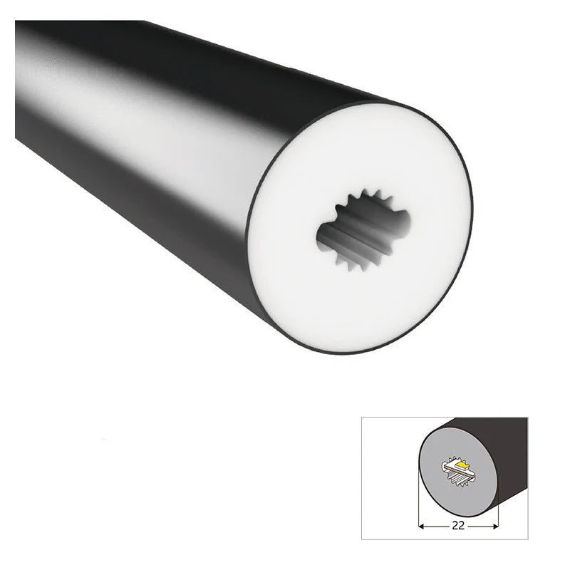 I-360E Series ⏀22mm 360 Emitting LED Neon Tube Housing | S22D Black Soft Neon Tube Housing | IP67 Waterproof | 8mm PCB Width | 16.4FT/5M | Club Decorative Lighting