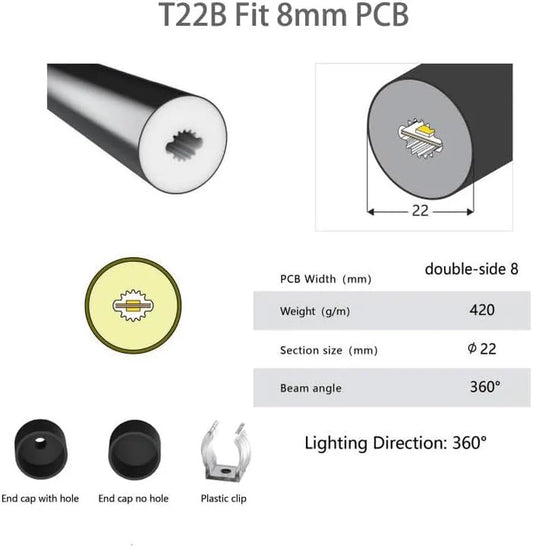 I-360E Series ⏀22mm 360 Emitting LED Neon Tube Housing | S22D Black Soft Neon Tube Housing | IP67 Waterproof | 8mm PCB Width | 16.4FT/5M | Club Decorative Lighting