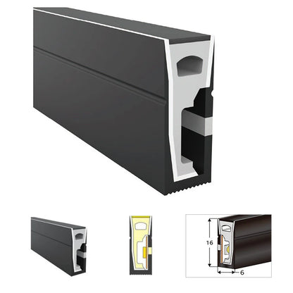 I-SE Series 6×16mm Side Emitting LED Neon Tube Housing | S0616 Black LED Neon Tube Profile | IP67 Waterproof | 8mm PCB Width | 16.4FT/5M | Black Display Accent Lighting