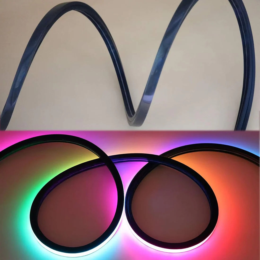 I-TE Series 16×16mm Top Emitting LED Neon Tube Housing | S1616 Black Flexible Neon Tube Housing | IP67 Waterproof | 10mm PCB Width | 16.4FT/5M | Lounge Ceiling Accent Lighting