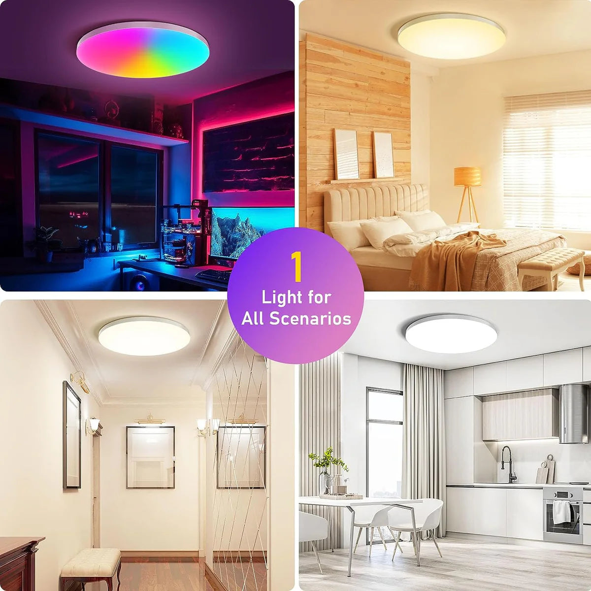 inSharepuls LED-Deckenleuchte, 5000 K Tageslichtweiß, 24 W (entspricht 240 W), 12 Zoll flache, moderne Deckenbeleuchtung, 3200 lm, Deckenlampe für Badezimmer, Veranda, Küche, Schlafzimmer, Wohnzimmer, Flur 