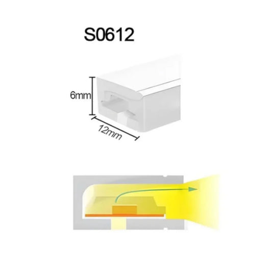 I-SE Series 6×12mm Side Emitting LED Neon Tube Housing | S0612 Waterproof Neon Housing | IP67 Waterproof | 8mm PCB Width | 16.4FT/5M | Interior Shelf Cove Lighting | Local Stock US/UK/DE